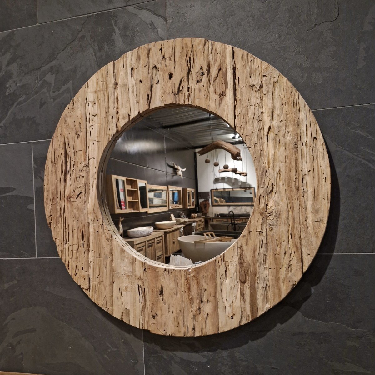 Wandspiegel Badspiegel aus recyceltem Teakholz in verschiedenen Größen, stilvolle Badgestaltung, Produkt von WANDSPIEGEL