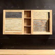 Recycelter Teakholz Spiegelschrank für Badgestaltung, 140-180 cm breit, 70 cm hoch, von MALAYA, elegante Badspiegel.