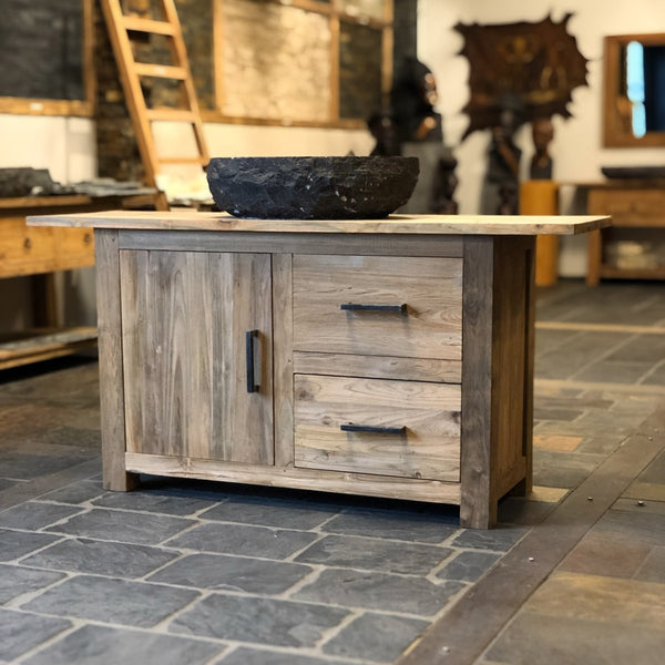 Waschbeckenunterschrank aus recyceltem Teakholz - BINTAN 2 160 x 49 x 80 cm | Afrika Naturstein GmbH