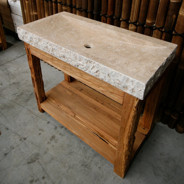  - DENPASAR Untertisch mit Waschbecken - Travertin roh - Badgestaltung | Afrika Naturstein