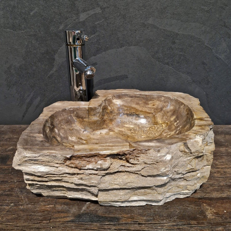  - FOSSIL WOOD | Waschbecken C2 - 5 | in verschiedenen Größen - C2 - B 39 x T 30 x H 14 cm - Badgestaltung | Afrika Naturstein