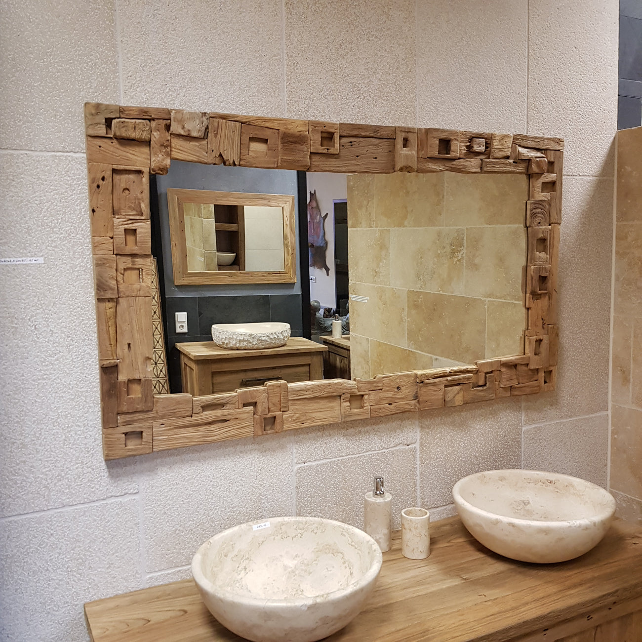 spiegel badezimmer teakholz mit block