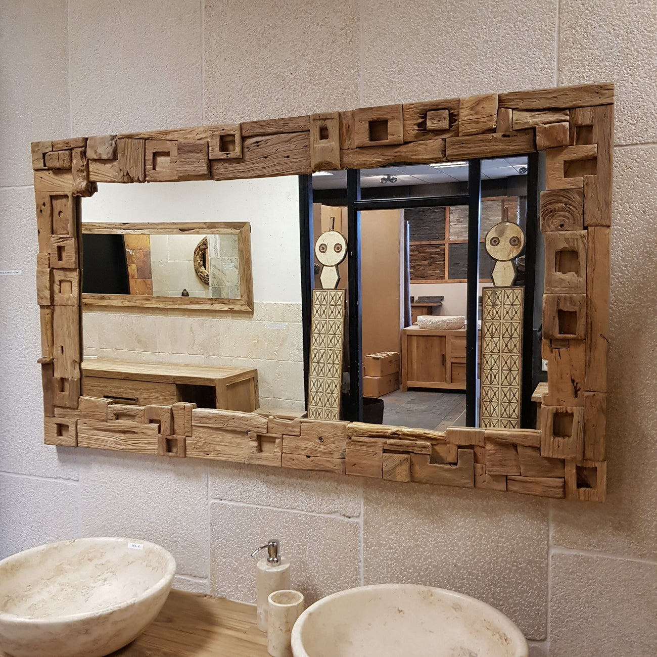spiegel badezimmer teakholz mit block