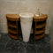 Teak Altholz Badschrank rund mit Säulenwaschbecken aus Marmor